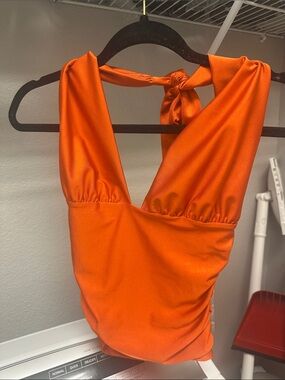 Windsor Orange Satin Halter Top